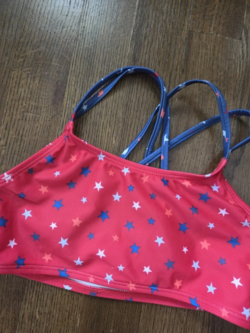 New Cat & Jack Girls Small 6/7 Red Stars Swim Top